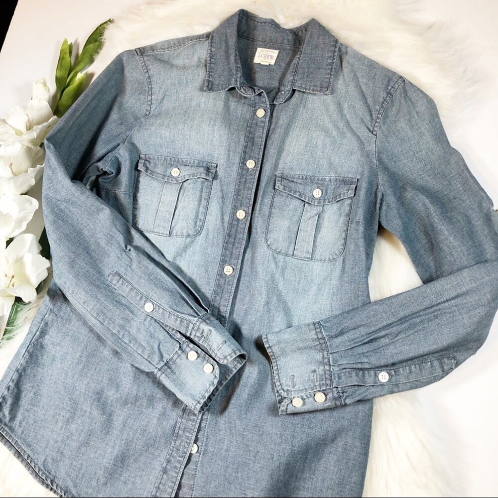 J. Crew Light Wash Denim Button-Down Shirt - Picture 5 of 7